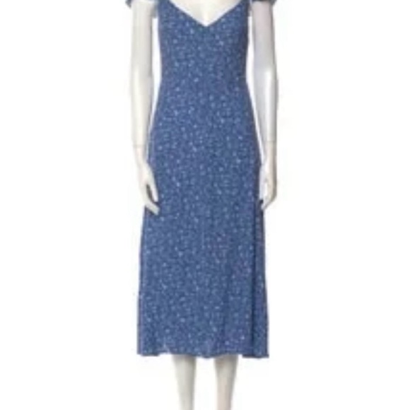 Reformation - Baxley Dress Blue Floral Dress with Puff Sleeves - Picture 3 of 6